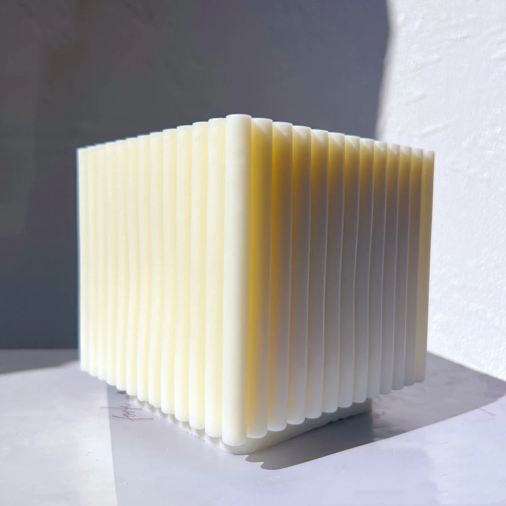 Big Size Geometric Scented Soy Wax Silicone Molds Square Unique Abstract Art Wax Mould Ribbed Square Candles Mold