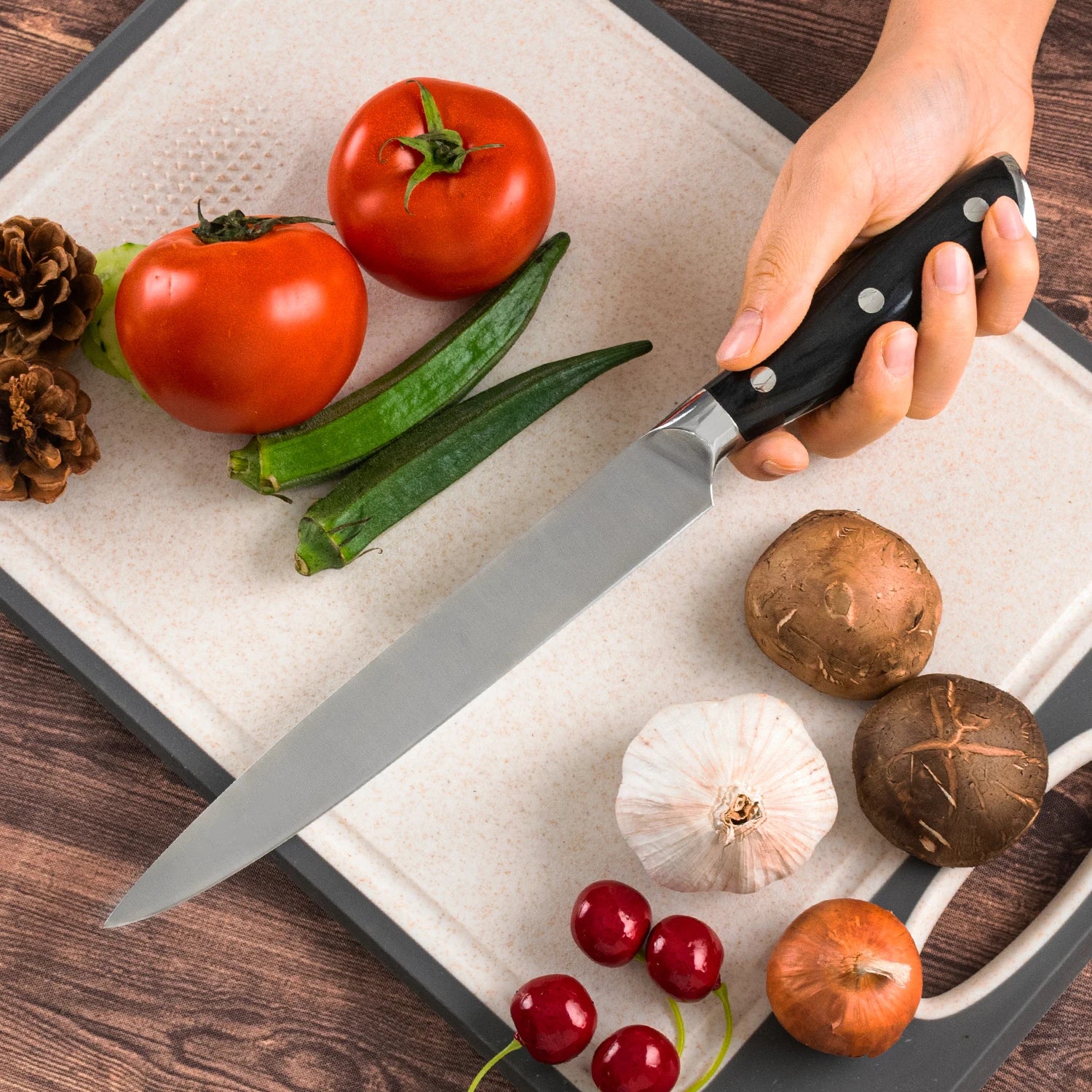 8 Inch 3Cr13 Stainless Steel Kitchen Slicing Knife with Ergonomic Pakka Wood Handle Eco-Friendly Gift Box
