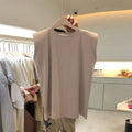Summer Spring Fall Plus Size T-Shirts Women Casual Sleeveless Plain Round Neck T Shirt