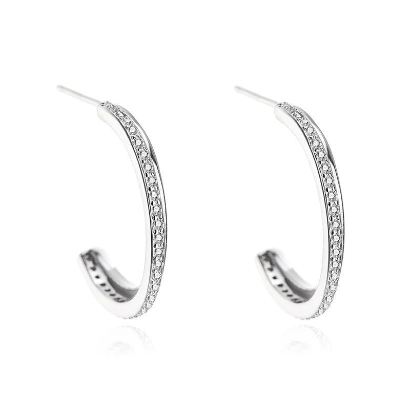 925 Sterling Silver Geometric Circle Ring and Stud Earrings Set Full Diamond Fashion with Trendy Temperament Fine Jewelry