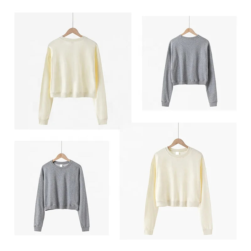New Design Custom Crop Sweaters Plain Ladies Cropped Pullover Shirts Hoodies Crop Top Crewneck Sweatshirts for Women