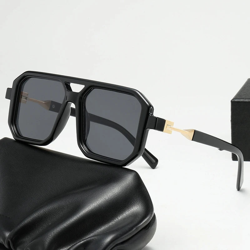 New European American Retro Unisex Sunglasses Customized Logo Double Beam Pilot Frame UV400 Optical Lenses Comfortable Feature