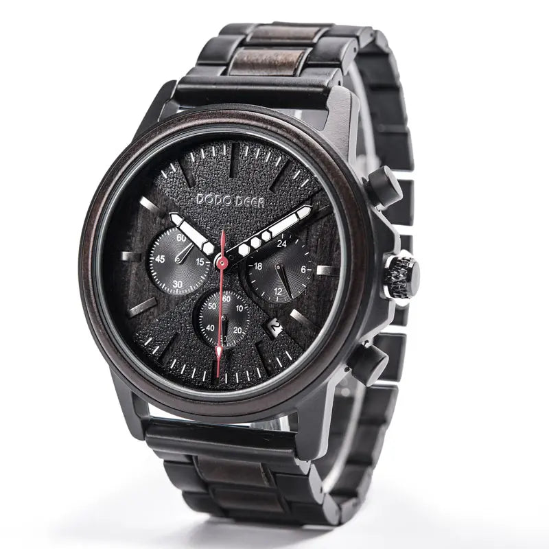 For Premium Men's Antique Luxury Wrist Watch Waterproof Glass Dial 38mm Ebony Wood Stainless Steel Case 1pcs Engraved