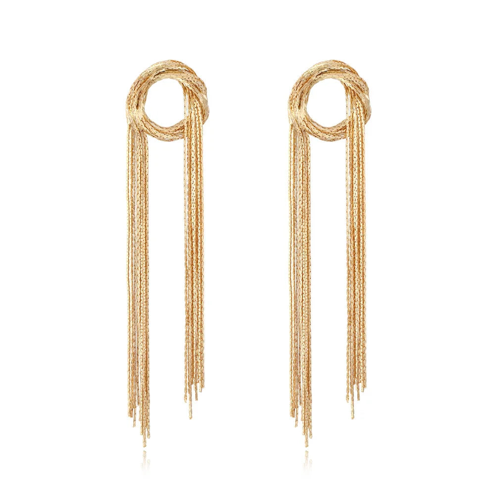 2022 New Arrival Long Geometric Metal Chain Earrings Creative Twisted Golden Copper Chain Tassel Earrings for Women Girls