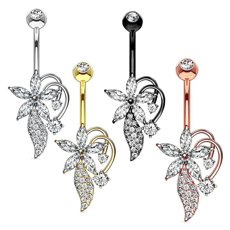 Stainless Steel Crystal Belly Button Piercing Set 14G Heart Flower Pack CZ Navel Ring Set Cute Belly Bar Bulk 20pcs Unisex