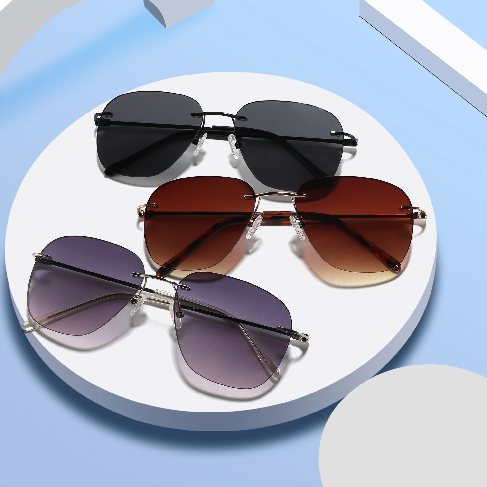 2024 New Designer Rimless Frame Sun Glasses Custom logo Fashion Unisex Sun Glasses PC UV400 Lens Unisex Sunglasses