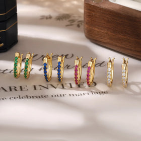 Fashion 925 Sterling Silver Circular Small Zircon Multi Color Gold Plated Stud Earring Jewelry for Women