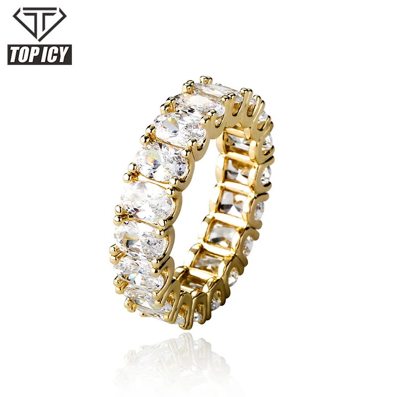 Trendy Oval Zircon Ring 8mm Silver Gold Hip Hop Rings Jewelry Women
