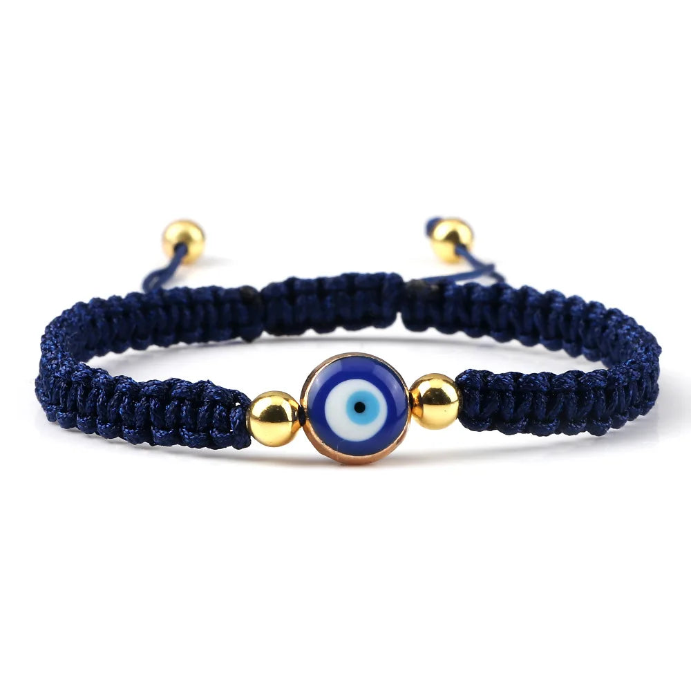 Handmade Blue Eye Fashion Charm Bracelets Adjustable Nylon Rope Braided Devil Eye in Gold & Silver Wholesale Jewelry Gift