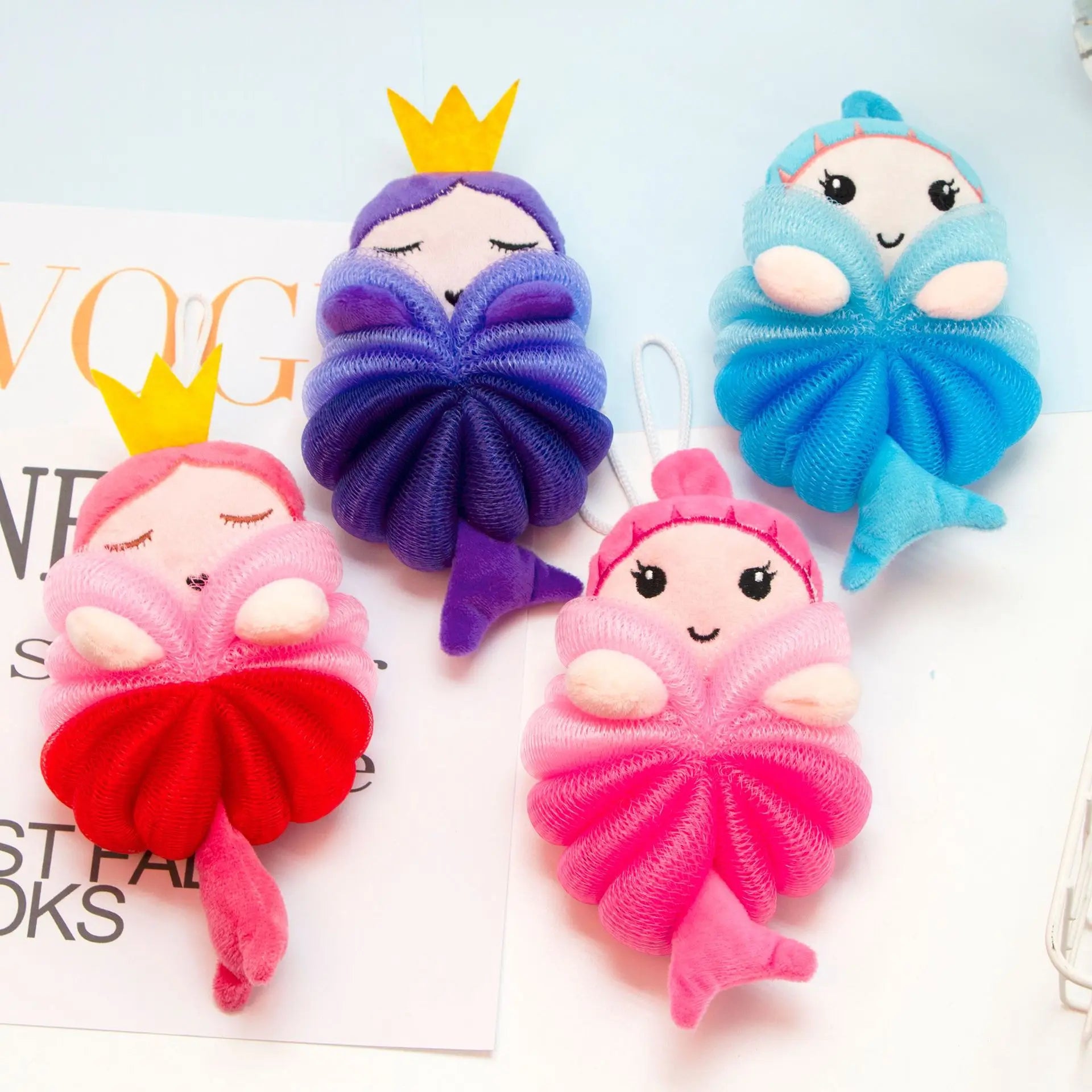 Christmas Gifts Cartoon Mermaid Bath Mesh Pouf Sponge Shower Scrubber for Kids
