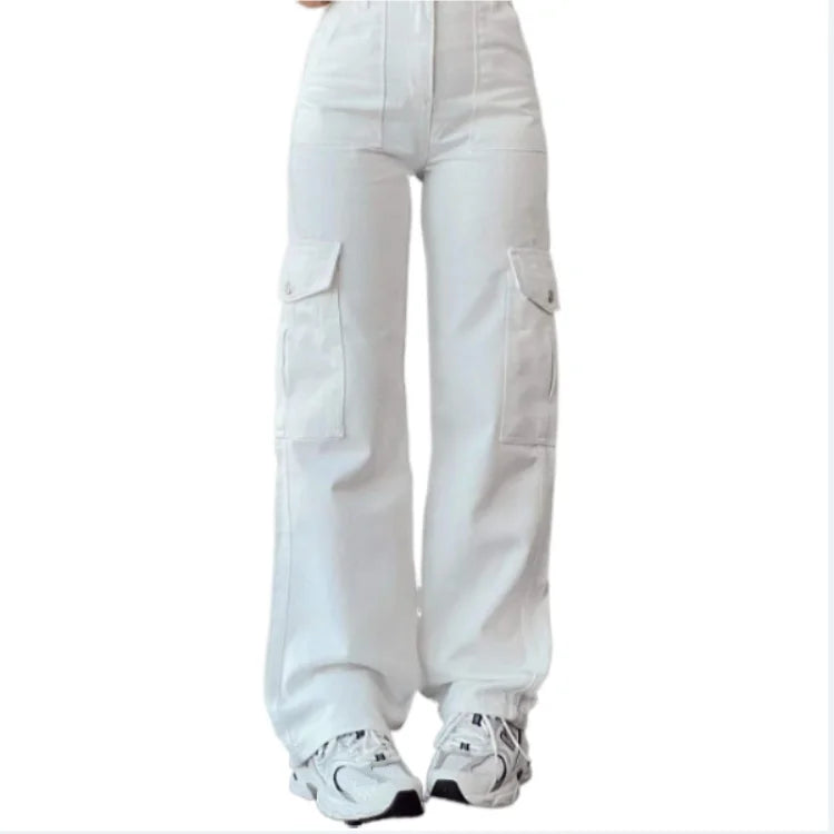 New Trend Ladies Cargo Pants with Pocket Breathable Casual Trouser for Spring Mid Waist Flat Front