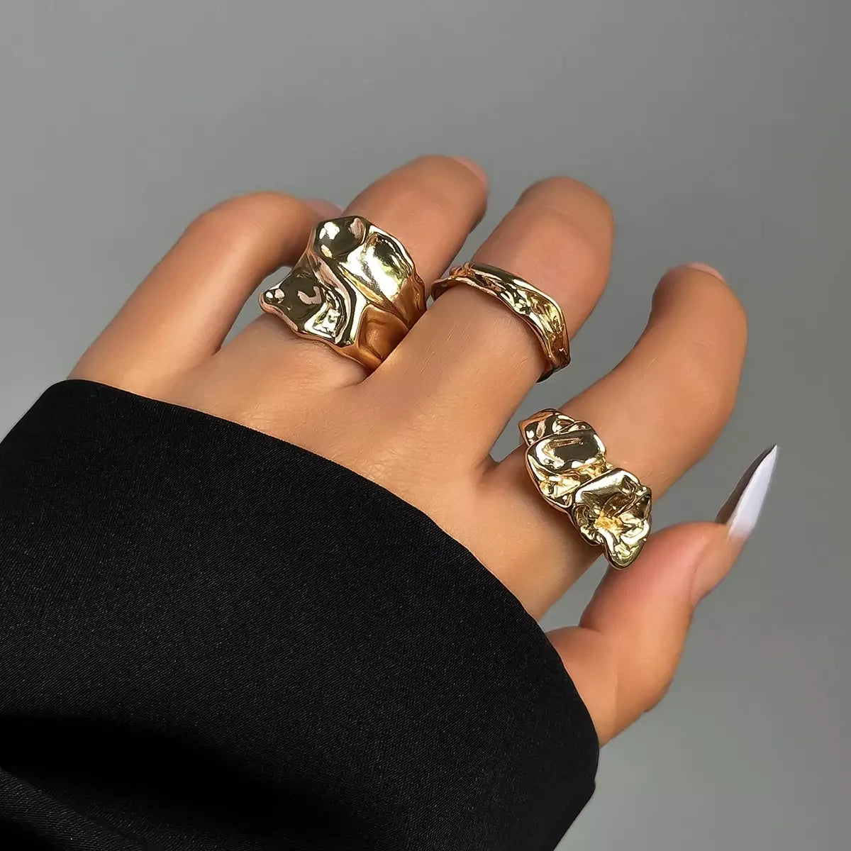 3Pcs/Set Goth Geometric Irregular Rings for Women Wed Bridal Gold Color Creative Simple Metal Finger Ring Jewelry Accessories MegaBDM