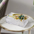 Hand Drawn Fish and Flower Enamel Colored Tissue Box Modern Light Luxury Clear Glass Storage Box for Dining Room Home Decor