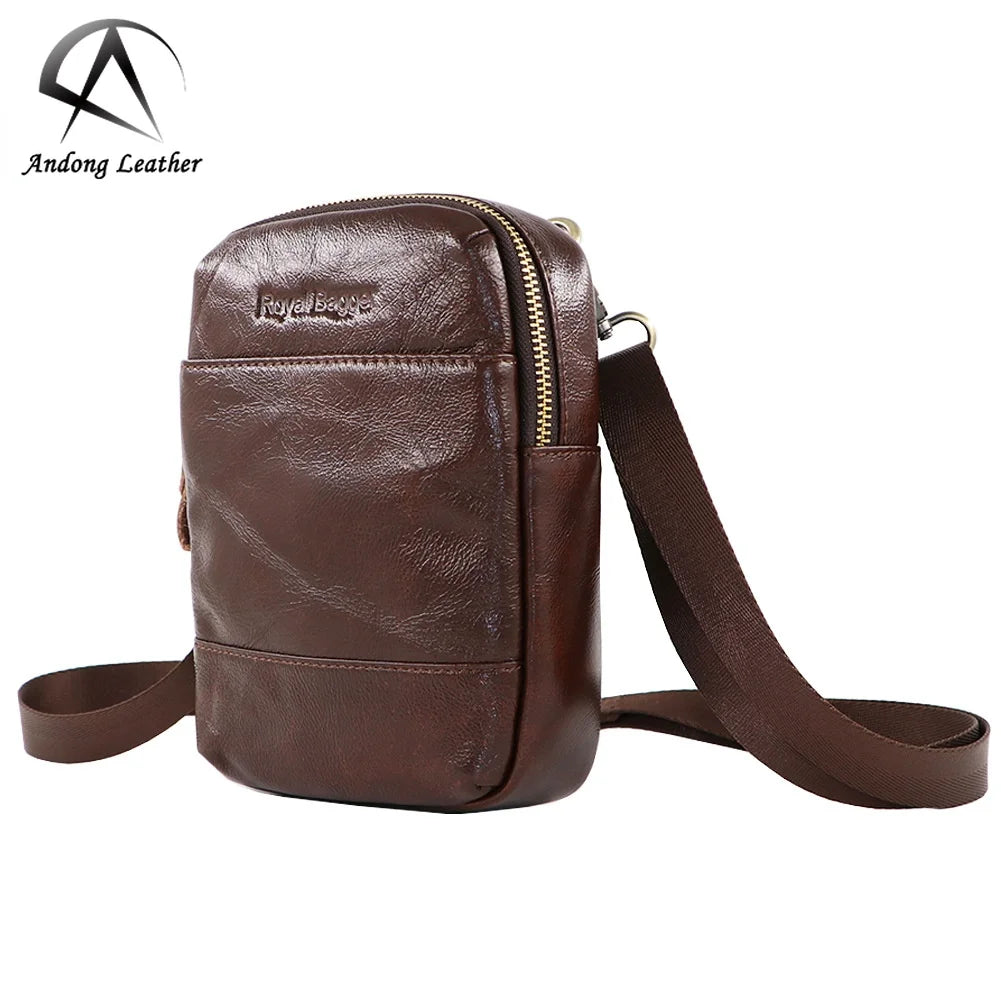 Royal Bagger Men's Genuine Cow Leather Shoulder Bag Man Casual Small Waist Pack Belt Bags Europe Fashion Sling Bags
