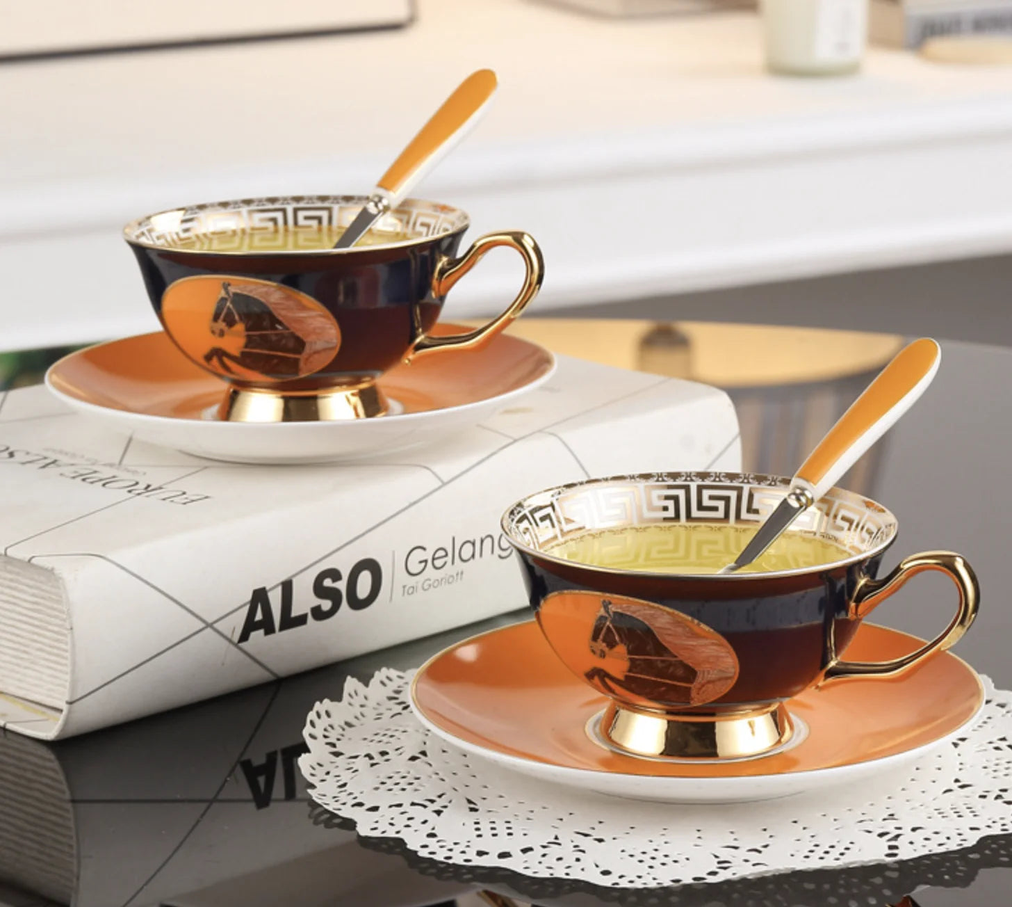 China Factory Wholesale Price Luxury Horse Painting Bone China Ceramic Afternoon Coffee Tea Cup Set