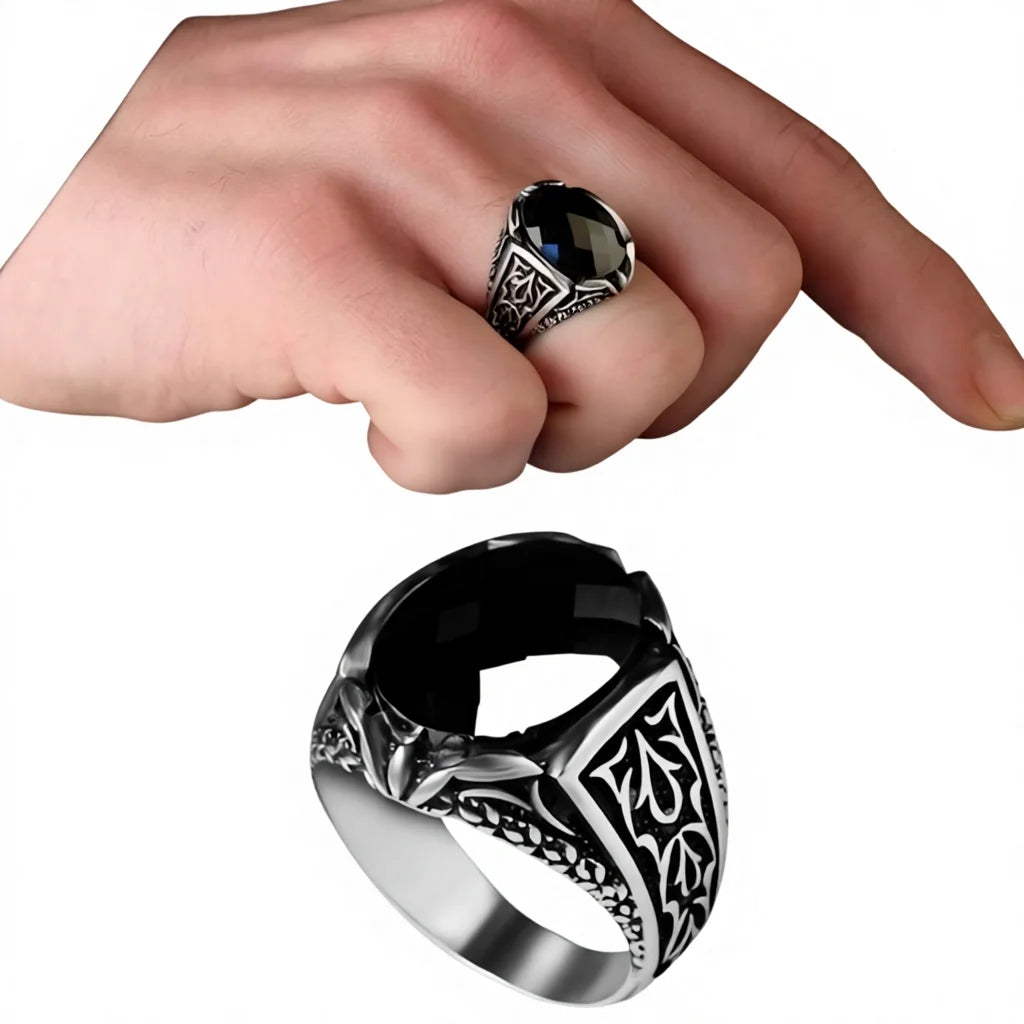 Wholesale Azuris VALKH1150 925 Sterling Silver Ottoman Style Men's Ring with Naturel Stone Agate Handmade Turkey