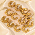Waterproof Stainless Steel Gold Plated Hollow Hoop Earrings Tarnish Free Large Screw Twisted CC Chunky Hoop Earrings for Women