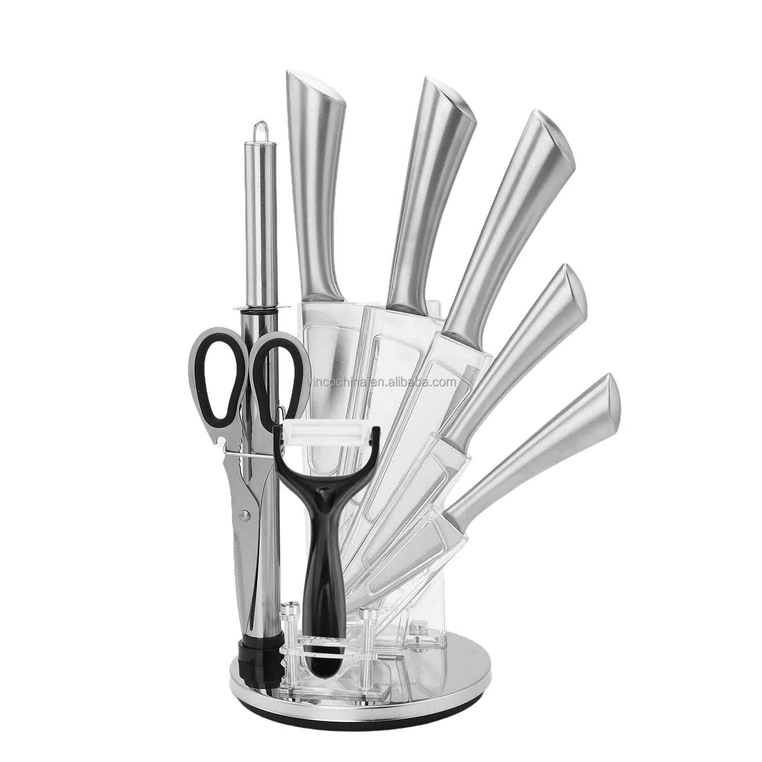 9-Piece Professional Kitchen Knife Set for Chef with Acrylic Block and Sharpener