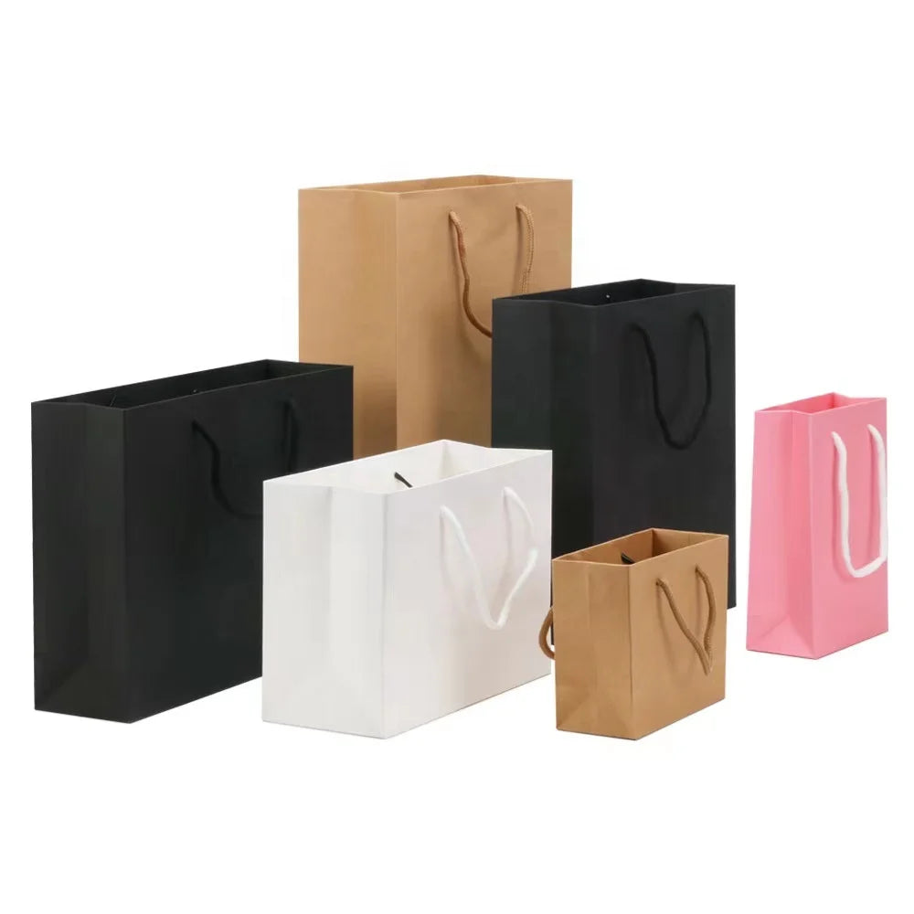 Custom Printed Your Own Logo Cardboard Packaging White Brown Kraft Gift Craft Bolsas Paper Carry Box Packaging With Handle
