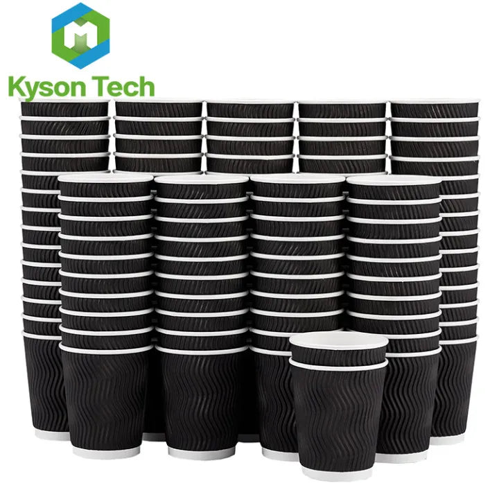 Ripple Double Wall Kraft Biodegradable Coffee Cup Paper Cup for Hot Drinks Wholesale Price Corrugated Paper Coffee Cups