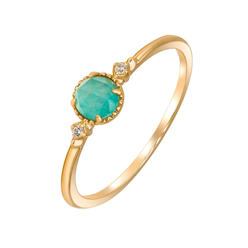 QUANQING Jewelry Tianhe Stone Double Layer Stone Jewelry Sterling Silver Plated Gold Ring