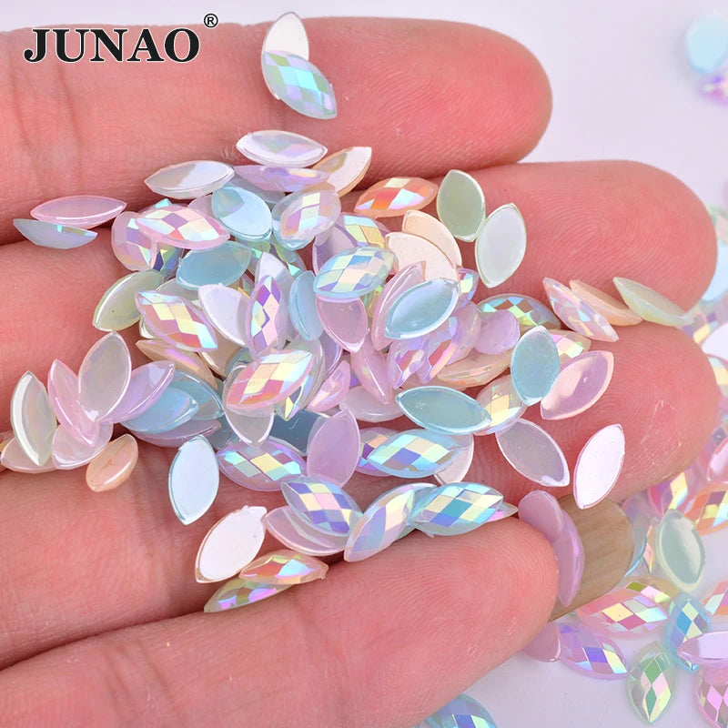 JUNAO 4*8mm Horse Eye Jelly Rhinestones Light Purple AB Acrylic Nail Art Stones Transparent Rhinestones Flatback