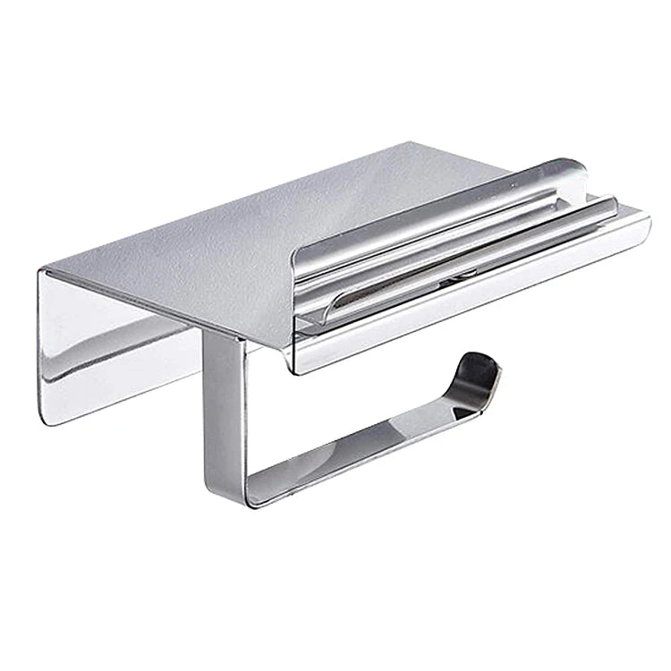 Modern 2-in-1 Stainless Steel Toilet Phone Stand Tissue Holder Adjustable Paper Roll Hanger Wall-Mounted No-Drill Design Hotels