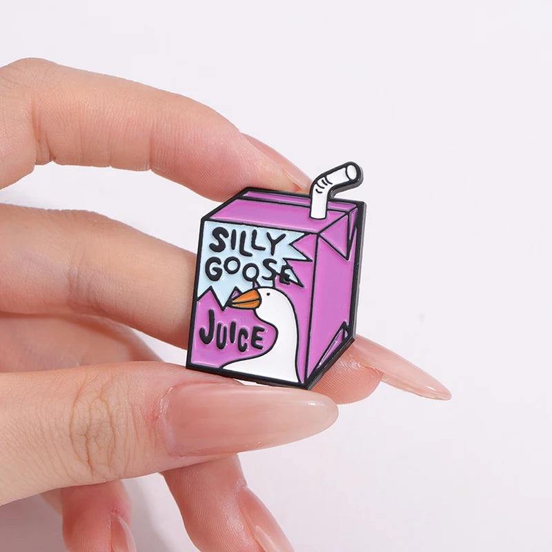 Silly Goose Juice Enamel Brooch Funny Duck Badge Purple Juice Lapel Pin Gift Clothing Accessories