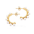 Chris April Fashion Jewelry 316L Stainless Steel 18k PVD Plated Vintage Pearls C Shape Hoop Stud Earrings