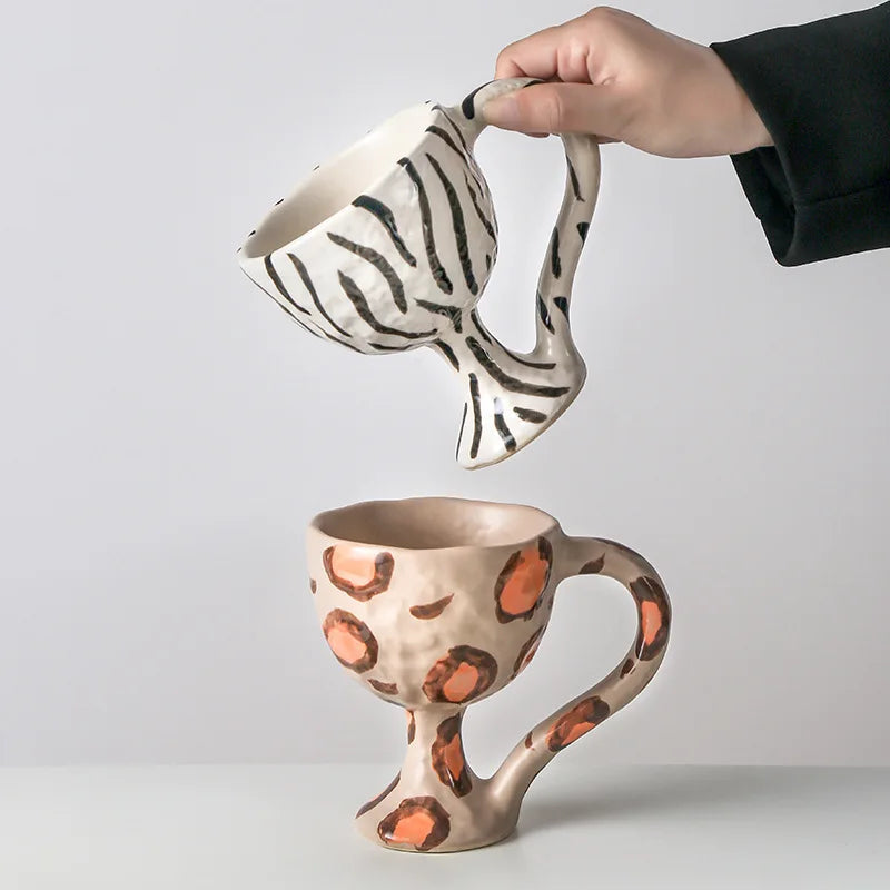 New Design Handmade Irregular Ice Cream Cup Goblet Zebra Pattern Ceramic Cup