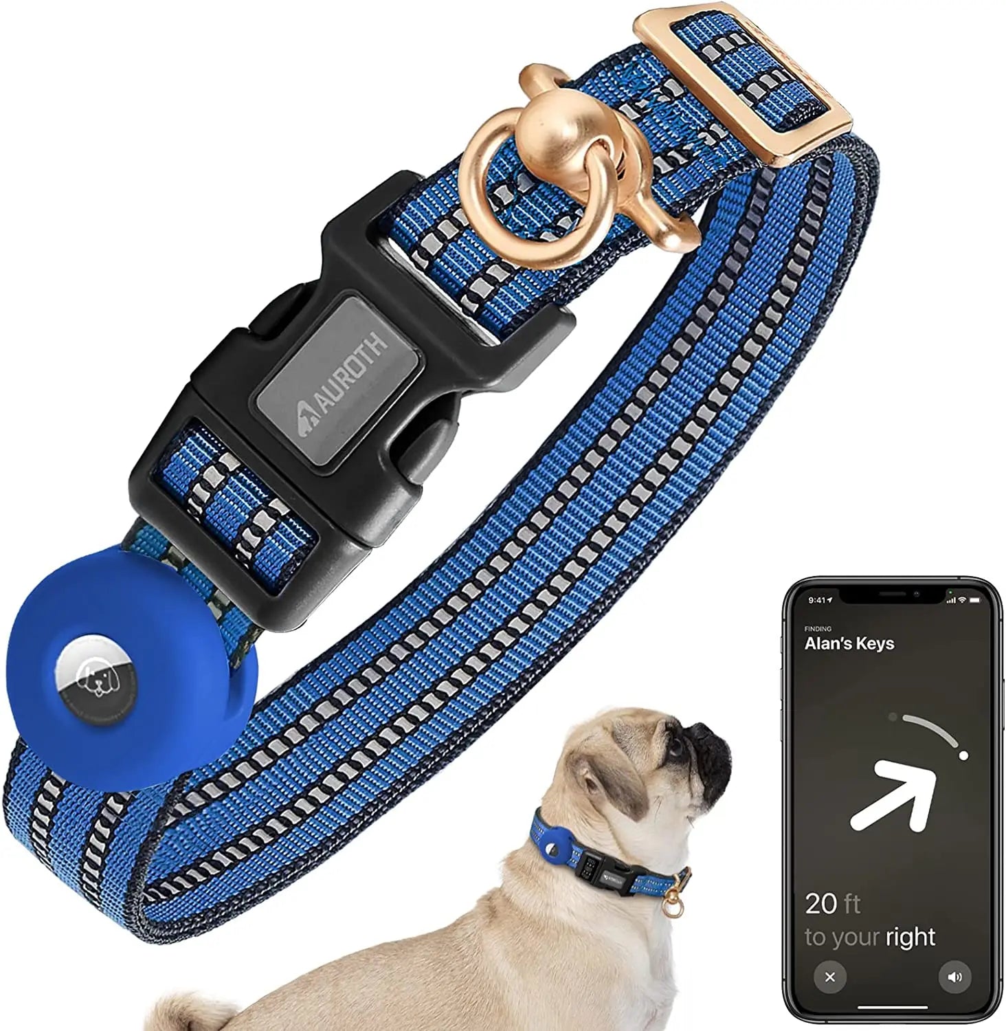 Factory Wholesale Quick Release Print Adjustable Airtag Dog Collar Anti-Loss Nylon Reflective 360 Rotating Metal Ring Dog