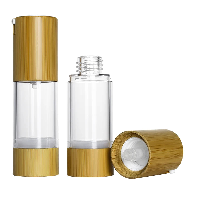 Eco Friendly Cosmetic Liquid Foundation Emulsion Vacuum 15ml 30ml 50ml 100ml Bamboo Airless Pump Bottle