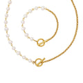Joolim Jewelry 18K Gold Plated Fresh Water Pearl Mixed Chain Toggle Necklace Stainless Steel Jewelry Wholesale