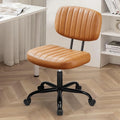 Leather Wheel Office Chair Adjustable Backrest Brown Desk Chair Mid Century Home Office Chair for Home Study Small Space