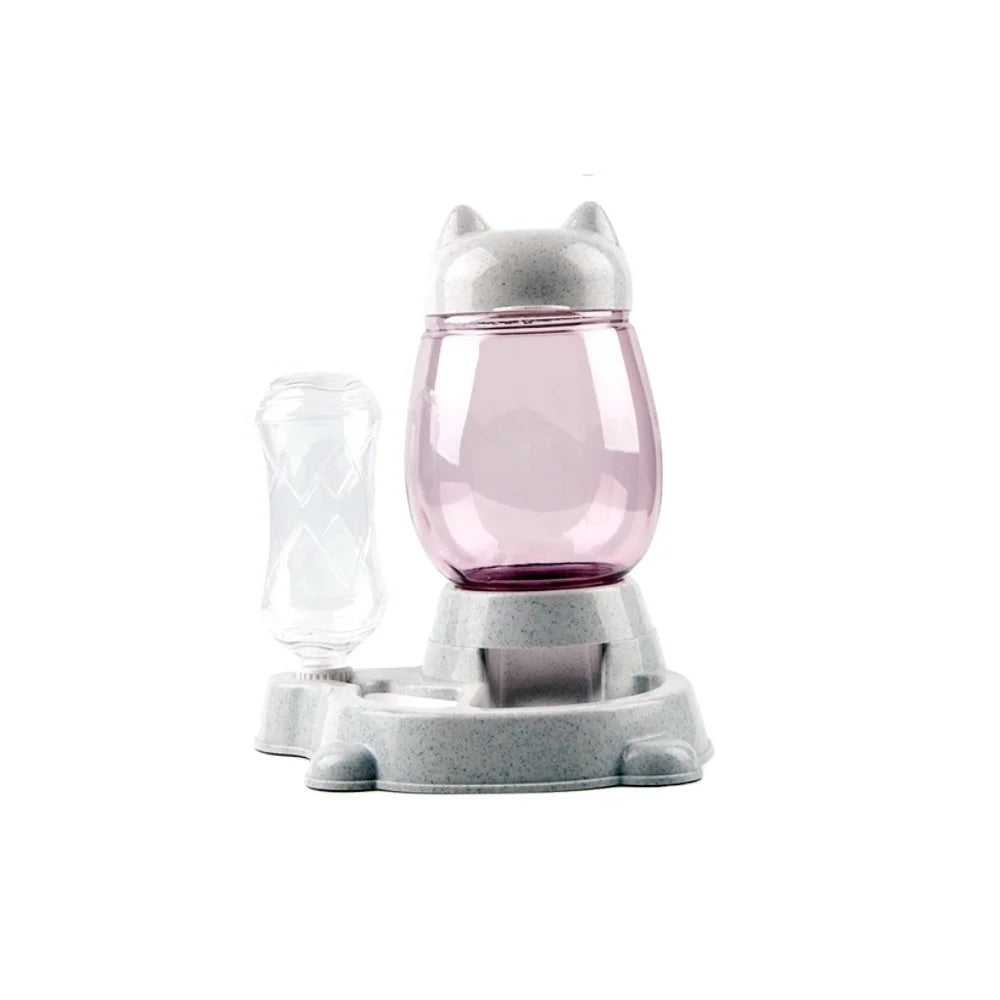 Two in One Automatic Plastic Pet Feeder and Water Dispenser Cute Kitten Ears for Dog Cat