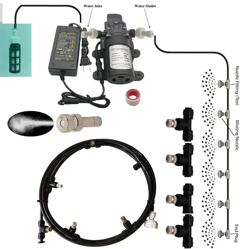 E-18th 6-18M Water Mist Spray System Electric Diaphragm Pump Kit Misting System Automatic Water Pump Sprayer with  Nozzles