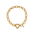 Fashion Stainless Steel Thick Handmade Link Chain Heart Clasp Charm Bracelet with Charm Holder Clasp