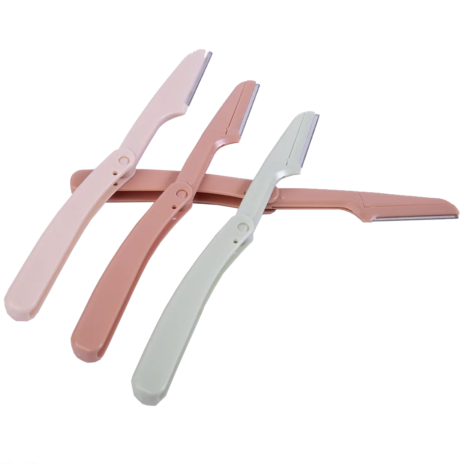 OEM High Quality 3pcs Micro-Grooved Teeth Folding Eyebrow Trimmer Razor Wholesale with PP Box
