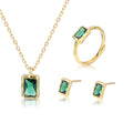 925 Sterling Silver Green Zircon Emerald Crystal Charm Necklace Ring and Earring Jewelry Set for Women