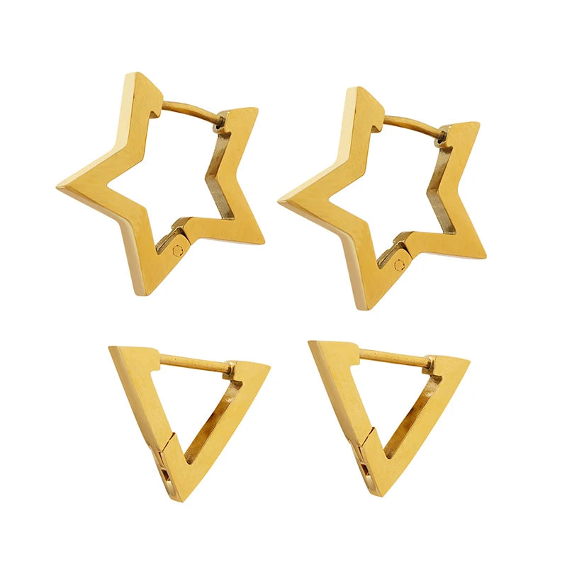 French Style Five Pointed Star Triangle Earrings Vintage Stainless Steel Jewelry Girlfriends Earrings