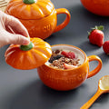 Solhui Creative Personality Pumpkin Cup Ceramic Breakfast Oatmeal Mugs with Lid