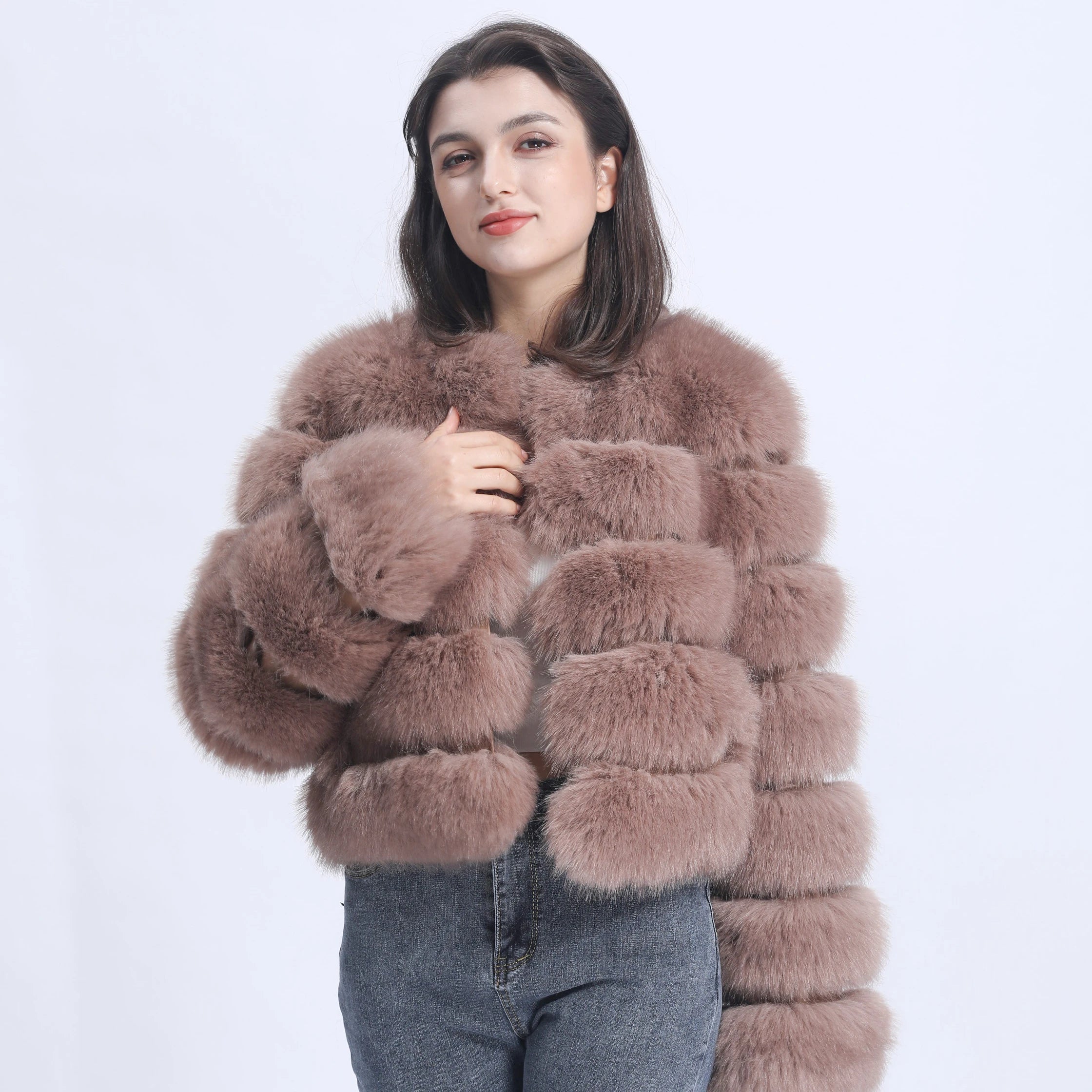 Factory Wholesale New Arrival Faux Fur Coat Fabric Women Custom Faux Fur Coat Warm Faux Fur Coat