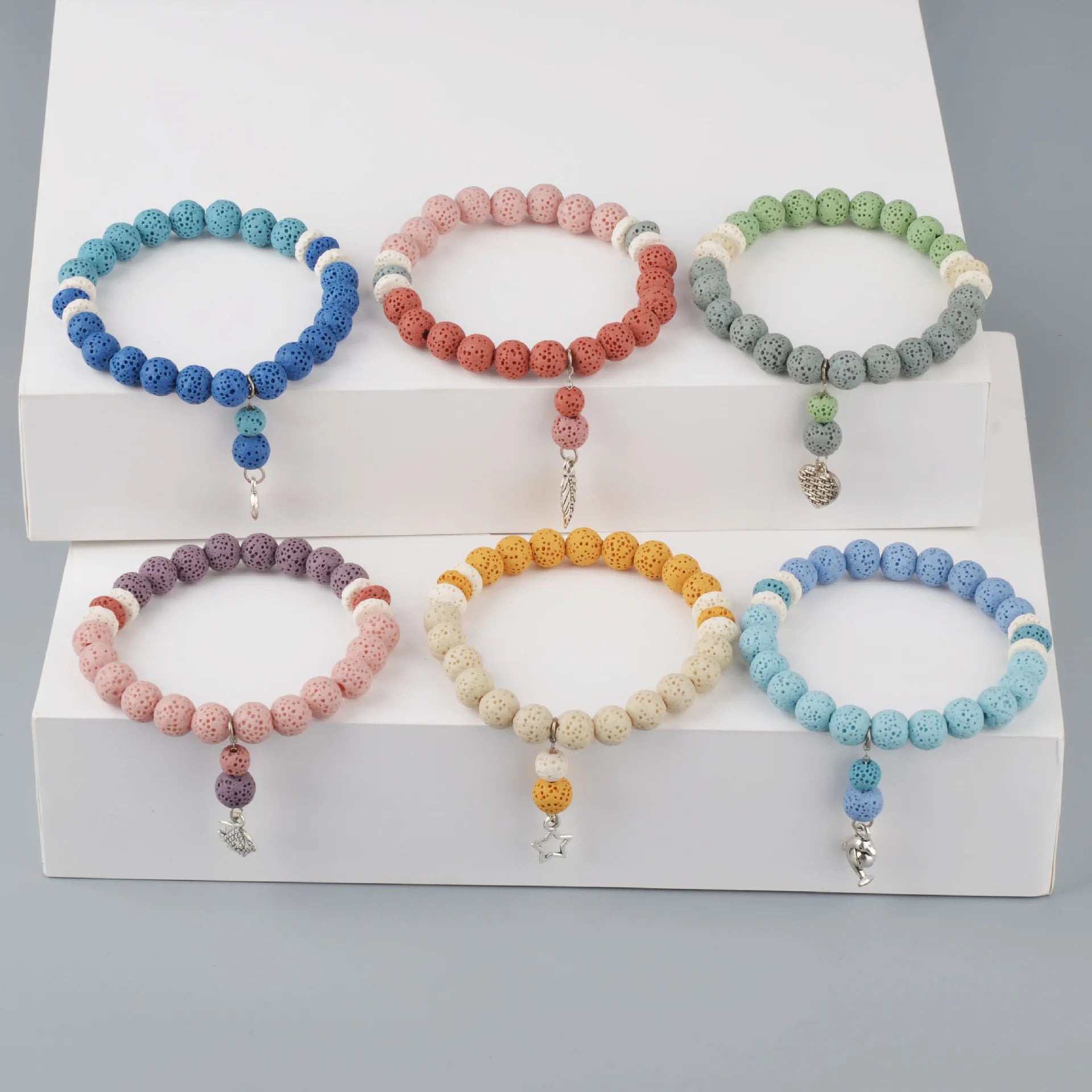New 8mm Natural Stone Pink Lava Rock Diffuser Bracelet Stretch Elastic Yoga Beads Bracelets for Men Women