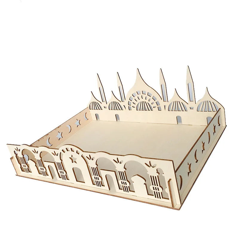 Ramadan Decorations Wood Dessert Plate Eid Islam Muslim Wooden Eid Desserty Tray Ramadan Table Decoration Dessert Serving Tray