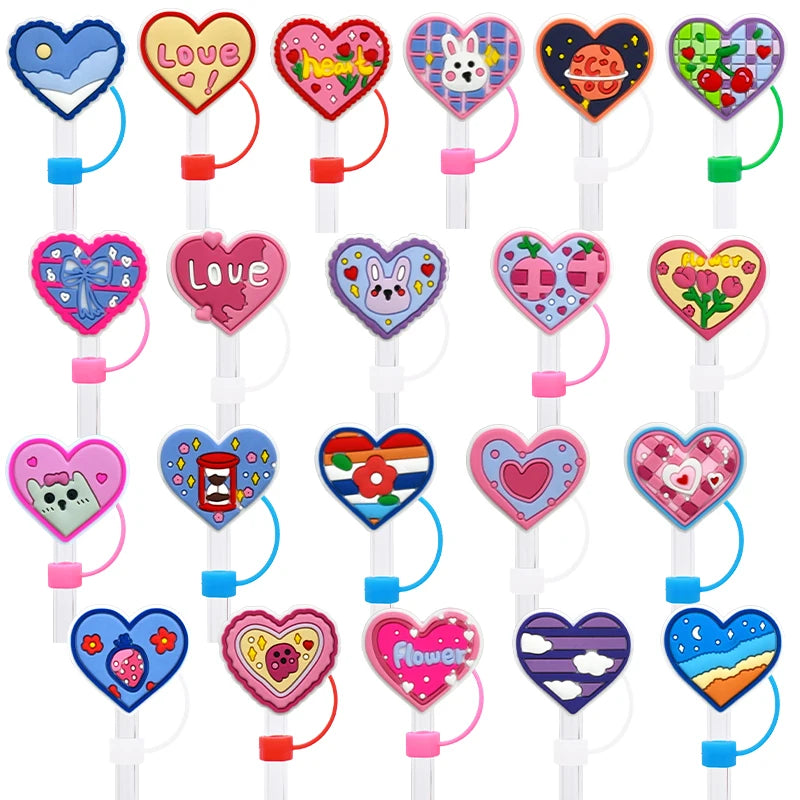 Custom Reusable Drinkware Accessory Pride Heart Topper for Home Kids Puerto Rico Straw Topper
