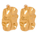 Hip Hop Style 18k Gold Plated Stainless Steel Personalized Hyperbole Jewelry Fold Texture Polished Geometric Earrings