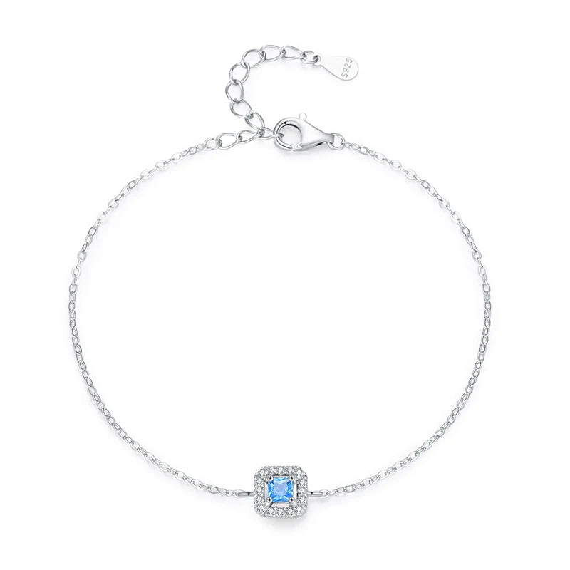 SL2043 S925 Sterling Silver Elegant Sea Blue Zircon Geometric Chain Bracelet for Women Fine Jewelry Fashion Wedding Gift