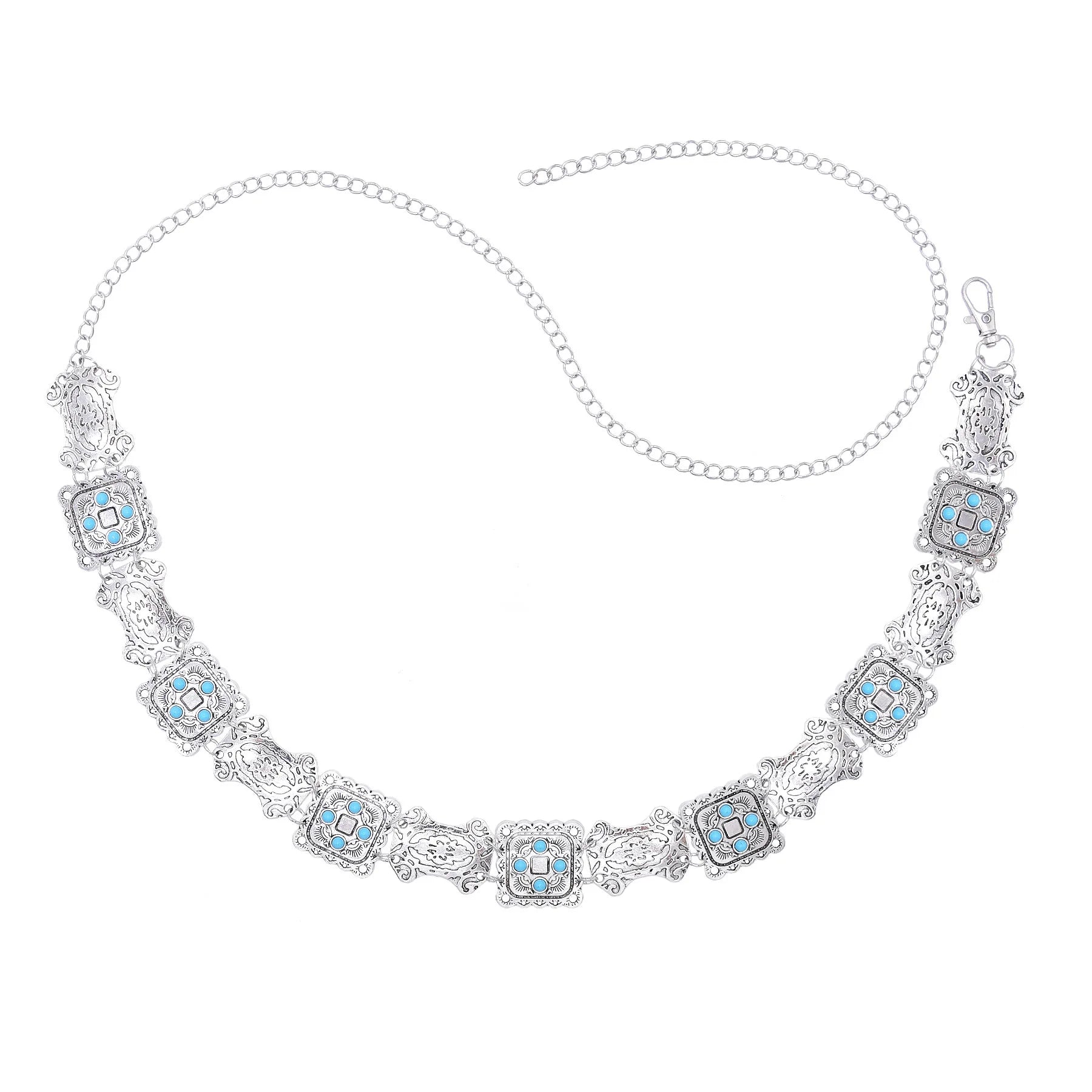 Bohemian Gypsy Silver Plated Belt for Women Alloy Blue Red Resin Beads Belly Body Chain Waist Chain Body Jewelry