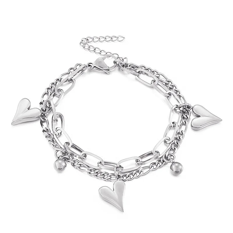 Factory Direct Price Temperament Double-deck Heart Fashion Stainless Steel Bracelet for Women