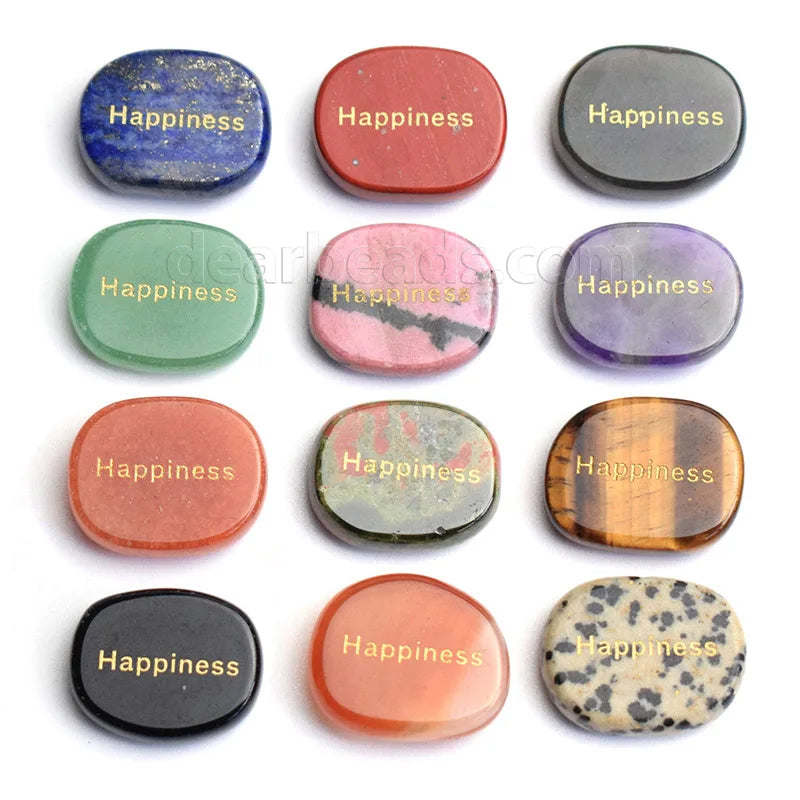 Engraved Inspirational Word Stones Ueven Oval Healing Crystals Gemstone Positive Words Worry Palm Pocket Stones Happiness